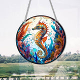 7.9'' Acrylic Window Hanging Decor,Stained Panel Hangings Decorative Acrylic Wall Decor Colorful Ornament Window Hangings for Outdoor Indoor Decor(Sea Horse)
