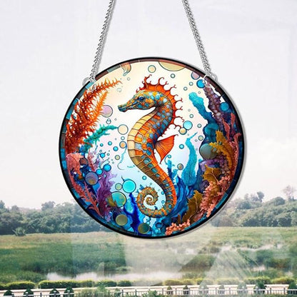 7.9'' Acrylic Window Hanging Decor,Stained Panel Hangings Decorative Acrylic Wall Decor Colorful Ornament Window Hangings for Outdoor Indoor Decor(Sea Horse)