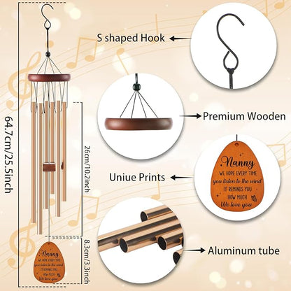 Nanny Gifts, Nannie Wind Chimes for Outside, Nanny Mother's Day Birthday Christmas Thanksgiving Gifts from Grandkids Grandchildren, Nannie Gifts for Grandma, 26Inch with Greeting Card