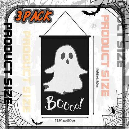 Tegeme 3 Pcs Halloween Door Sign Decoration Happy Halloween Hanging Door Flag Porch Sign Pumpkin Ghost Banner Decor for Home Office Yard Outdoor Indoor Party Supplies