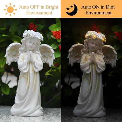 Angel Garden Statue,Memory Guardian Solar Garden Decor with Warm Light,Waterproof Outdoor Garden Decor Praying Angel Figurine Sculpture for Lawn Yard Patio,Sympathy Present,White