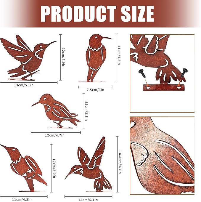 Rusty Metal Bird Garden Ornaments Weather Outdoor Decoration for Patios Yard Landscape Art Durability Outdoor Metal Animal Sculptures