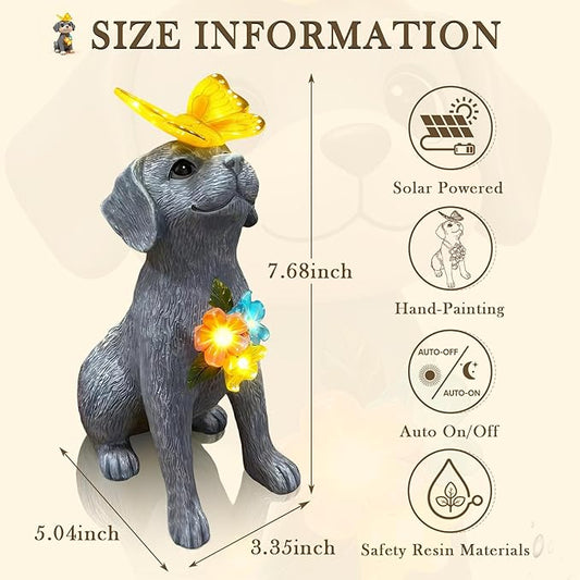 Dog Garden Statue Solar Butterfly, Dogs Figurines with Lantern Outdoor Patio Yard Decor Ideal Birthday Housewarming Gifts ,Dad Mom Grandma Dog Lovers, Beautifully Crafted Decorations to Wow Guests