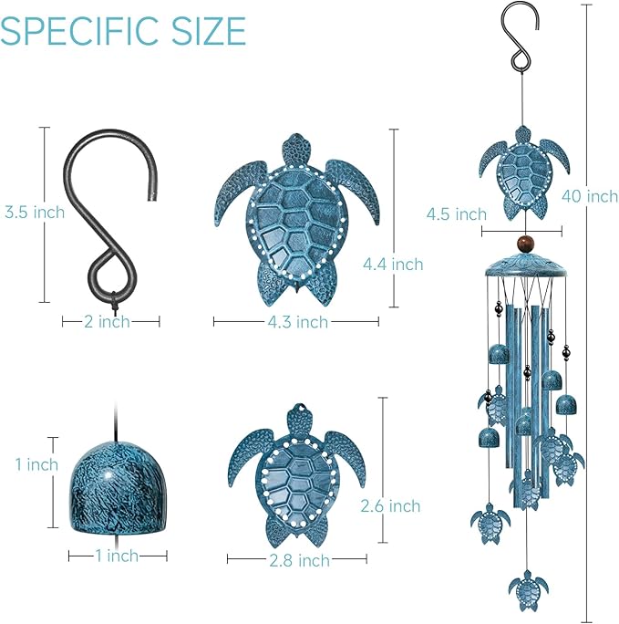 Windchimes Outdoors, 40" Sea Turtle Gifts for Women, Wind Chimes for Outside Home Yard Patio Decor, Turtle Gifts for Mom Grandma Sister, Unique Birthday Festival