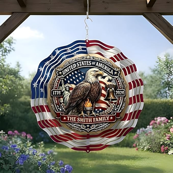 Patriotic Eagle USA 250th Anniversary Wind Spinner, 1776-2026 Metal Outdoor Decor, Liberty Bell & Betsy Ross Design, Independence Day Gift, 8-inch Spinner 2