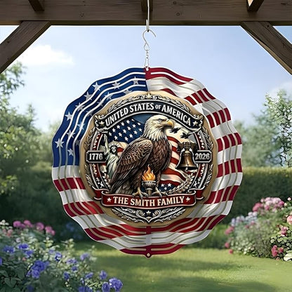 Patriotic Eagle USA 250th Anniversary Wind Spinner, 1776-2026 Metal Outdoor Decor, Liberty Bell & Betsy Ross Design, Independence Day Gift, 8-inch Spinner 2