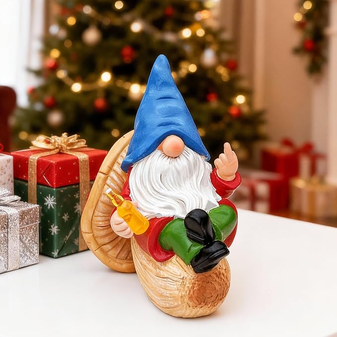 Middle Finger Gnome Statue Naughty Garden Gnomes Funny Drunk Gnome on Mushroom Indoor Outdoor Decoration for Yard Lawn Home Christmas Birthday Gag Gift