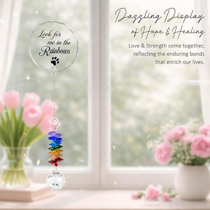 Pet Memorial Suncatcher Look for me in The Rainbows - Dog Memorial Gifts - Pet Loss - Thoughtful Dogs and Cats Remembrance - Pet Sympathy - Crystal Bereavement Gift