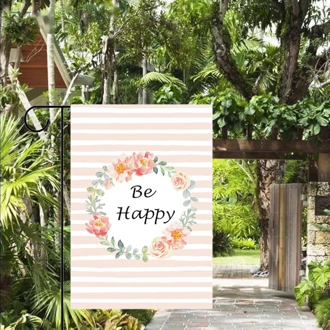 Gkyygk Be Happy Welcome Banners Garden Flag Double Sided 12x18 Inches Farmhouse Holiday Outside Decorations Burlap Yard Flag