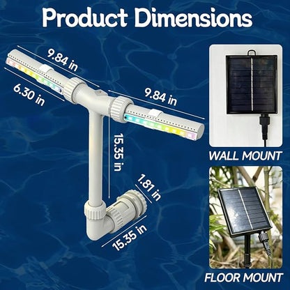 Above Ground Pool Waterfall, Solar Fountain, 11-Color Solar Pool Fountain with Lights, Dual Adjustable Spray, Auto Dusk Sensor, Floating Sprinkler for Inground Spas, Backyard & Outdoor Water Decor