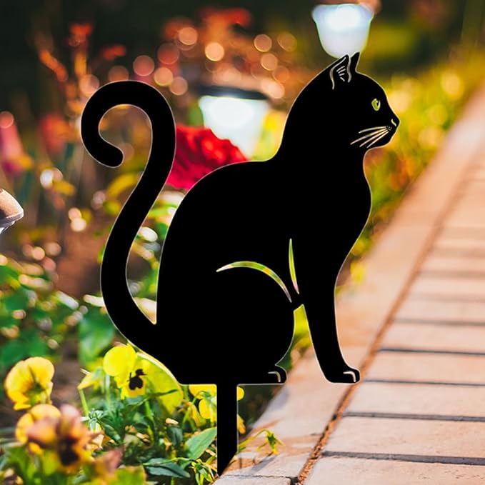 awakentti Yard Ornaments, Garden Outdoor Statues Animal Stakes, Metal Black Cat Stake Garden Garden Statue, Garden Stakes Decorative for Yard Decor and Lawn Ornaments (A)