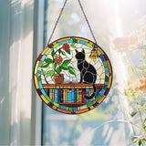 Cat Sun Catcher Stained Glass Window Hanging 6'', Book Lover Gifts for Women Book Wall Decor Handmade Sun Catcher Black Cat Sitting On Bookshelf Decoration for Home Room Housewarming Gifts
