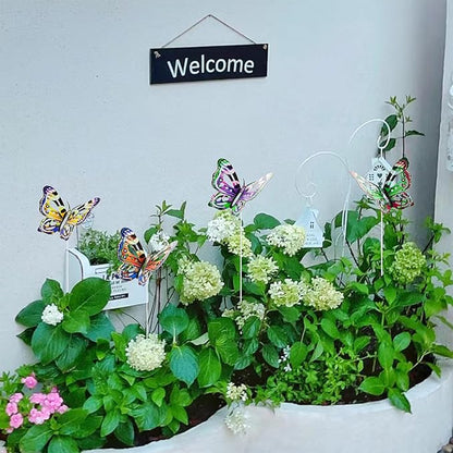 4Pcs Butterfly Garden Stakes Decor, Colorful Butterflies Decorations, Metal Yard Art for Outdoor Lawn Porch Pathway Yard Patio Plant Pot Ornaments (Butterfly- A)