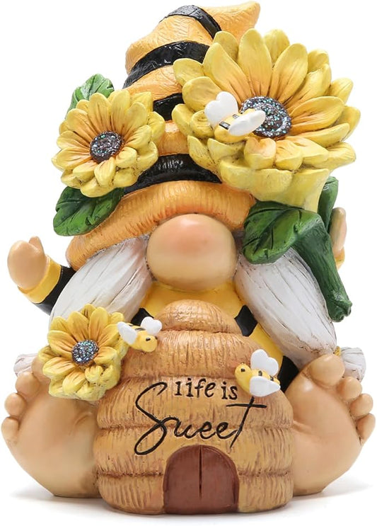 Hodao Gnome Figurine Decorations Indoor Home Decor Sweet Life Bee Gnome - The Sweetness and Warmth of Nature - Summer Garden Patio Gnome Sculpture Decorations (Bees gnome)