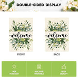 AVOIN colorlife Spring Summer Floral Welcome Garden Flag 12x18 Inch Double Sided Outside, Eucalyptus Seasonal Farmhouse Yard Outdoor Flag