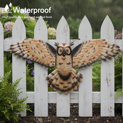 JJALIGHTS 37" Large Metal Owl Wall Art Outdoor Indoor Decor - Flying Owl Wall Hangings for Garden Patio Home Bedroom Office Decoration