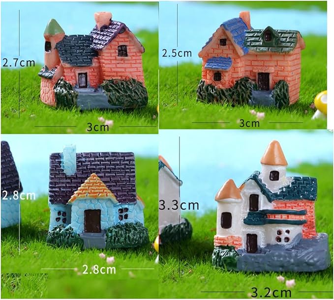 Leadigol 4pcs Miniature Fairy Garden House,Miniature Garden Landscape Desk Ornaments Yard Bonsai Resin Landscape Mini Fairy Houses DIY Villa Decor