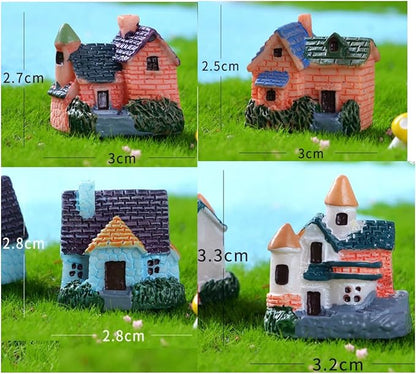 Leadigol 4pcs Miniature Fairy Garden House,Miniature Garden Landscape Desk Ornaments Yard Bonsai Resin Landscape Mini Fairy Houses DIY Villa Decor