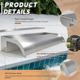 Curved-Mouth Waterfall Pool Fountain, Stainless Steel Waterfall Spillway with Pipe Connector Kits for Outdoor Decorative, 11.8 Inches Pool Water Feature for Garden Patio, Backyard Koi Pond Decor