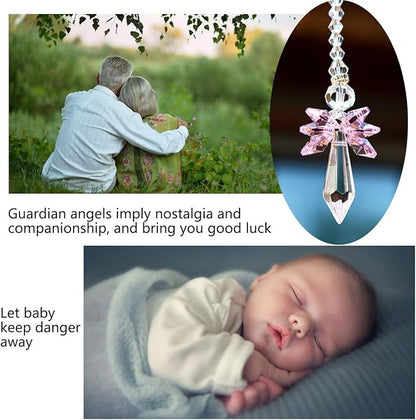 Rainbow Guardian Angel Crystal Suncatcher for Home/Car Decoration & Porch Decor & Hangings Crystal Glass Ornament for Mom Women (Pink)