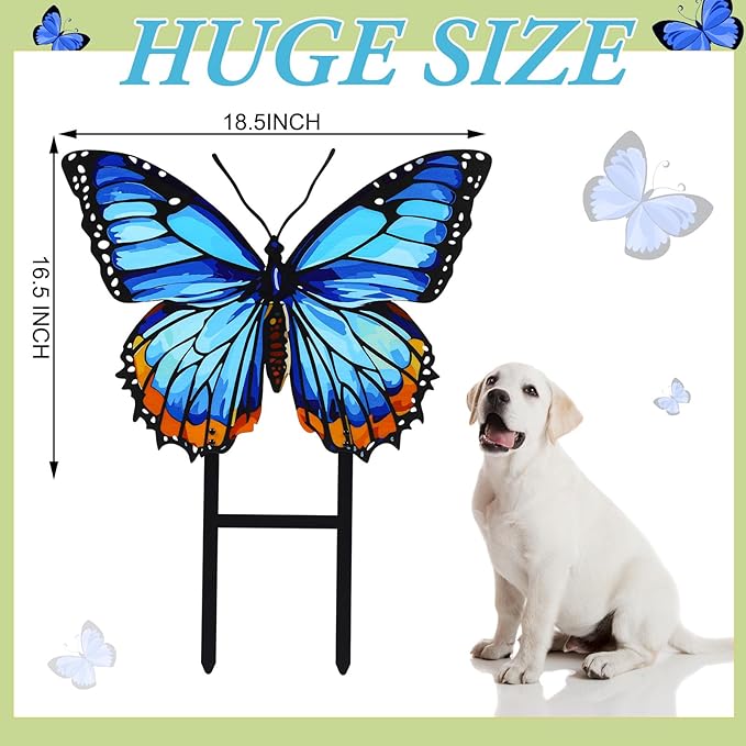 1 Pcs Spring Metal Butterfly Garden Stakes Decor 16.5 Inch Decorative Blue Butterfly Yard Stake Outdoor Insect Decor Metal Garden Art Ornaments for Patio Porch Lawn Backyard