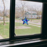 Blue Star Decoration Stained Glass Window Hanging,Glass Star Suncatcher for Living Room Bedroom Bathroom Kitchen, Birthday Gift for Boy Men Party