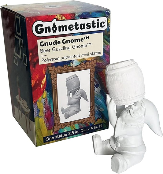 Gnometastic Gnude Mini Gnomes - Unpainted Gnome Statue, Beer 4in Tall - DIY Paint Your Own Gnome - Indoor, Outdoor Funny Garden Gnomes to Paint for Adults, Polyresin