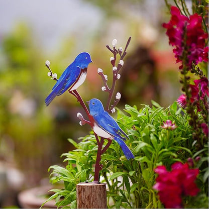 Wrought Iron Bird Decoration Metal Iron Art Animal Bird Hanging Ornaments Cute Bird Art Iron Sculpture Creative Outdoor Silhouettes Garden Crafts for Garden (Blue)