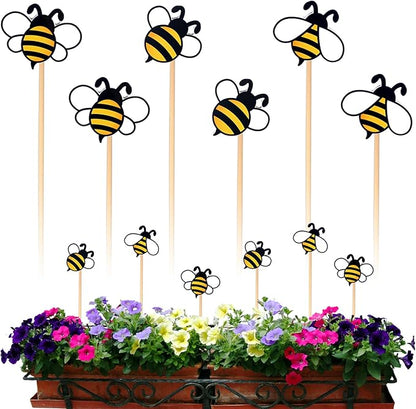 6 Pcs Bee Garden Stakes Yard Decor Wood Bee Yard Art Stakes Decorative Spring Vivid Plant Stick for Indoor Outdoor Plant Lawn Path Terrace Flower Pots Festival Party