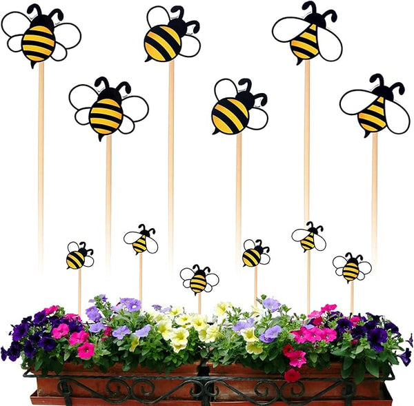 6 Pcs Bee Garden Stakes Yard Decor Wood Bee Yard Art Stakes Decorative Spring Vivid Plant Stick for Indoor Outdoor Plant Lawn Path Terrace Flower Pots Festival Party