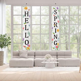 Hello Spring Porch Banner for Front Door Spring Door Banner Colorful Floral Green Leaves Porch Sign Hanging Flag Vintage Spring Decorations Seasonal For Yard Indoor Outdoor Decorations