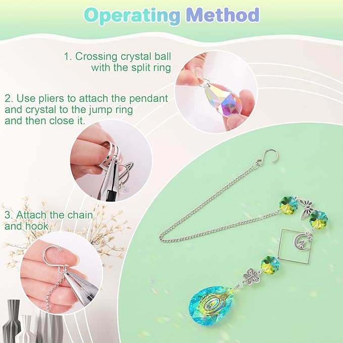 FACIACC 407 Pcs DIY Crystal Suncatcher, Sun Catchers Making Kits Craft with Hooks for Adults, Hanging Decorative with Chain Crystals Rainbow for Indoor Outdoor Garden Windows and Party Decor