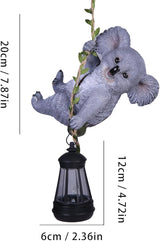 Decorative Koala Tree Climber with Solar Lantern, Gray Resin Garden Statue, Outdoor Hanging Animal Light