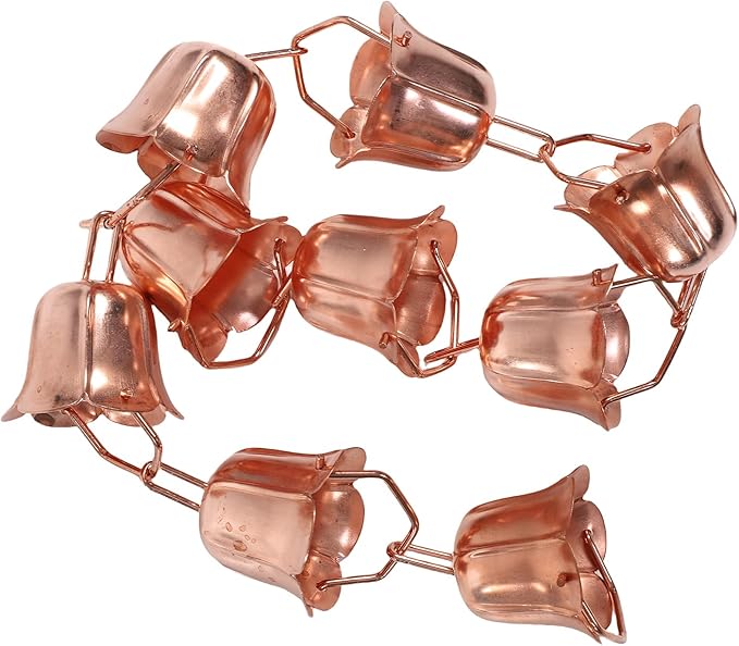 Aramox Morning Glory Rain Chain, 9 Cups, 1m/39.37in Length, Copper Decorative Gutter Downspout