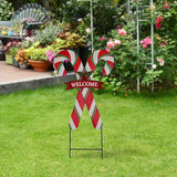 Christmas Candy Cane Garden Stake Decor, Metal Candy Cane Hanging Welcome Sign Outdoor Yard Sign Lawn Stake 27.5"H, Merry Christmas Yard Decor Xmas Holiday Decoration