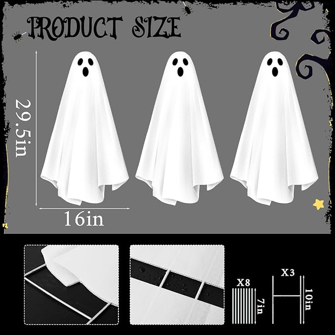 Bunny Chorus Halloween Decorations Outdoor: 3ct Extra Large Scary Ghost Yard Signs with Stakes, Corrugated Plastic, Outside Halloween Decor White Ghost for Kids Home School Yard Lawn Haunted House