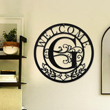 Metal Monogrammed Initial Welcome Sign, Metal Letter Wall Art Decor, Name Sign for Home Porch Front Door Outdoor (G)