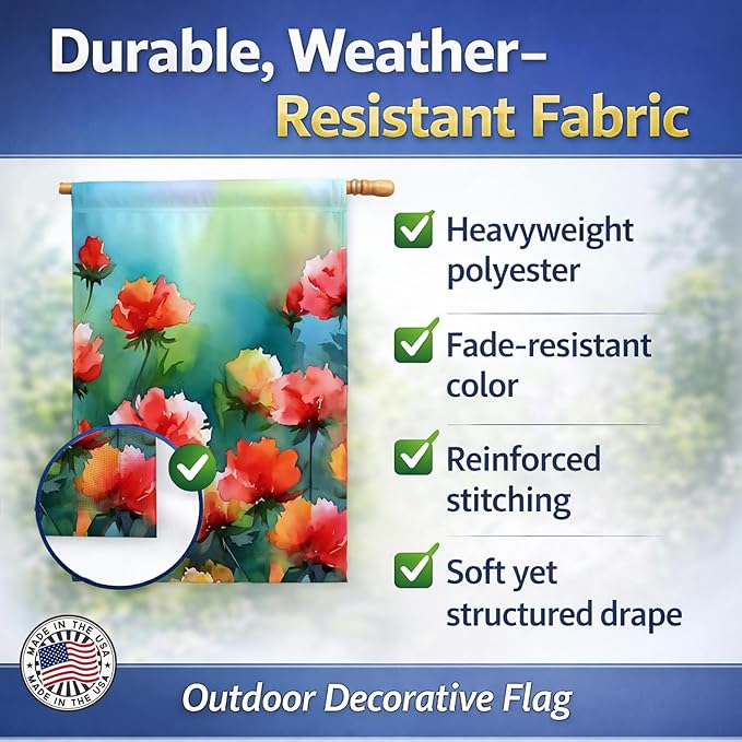 Caroline's Treasures Ohio Scarlet Carnations in Watercolor House Flag Large Porch Sleeve Pole Decorative Outside Yard Banner Artwork Wall Hanging, Polyester, House Size, Multicolor