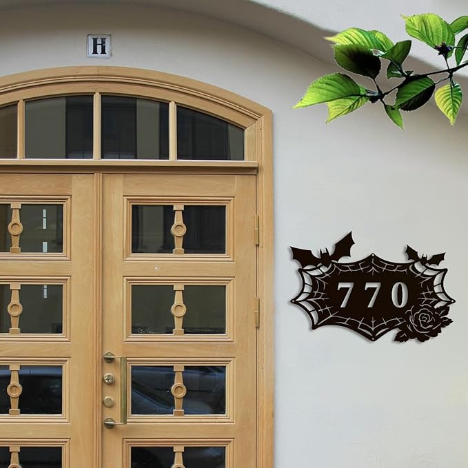 Personalized Gothic House Number metal Signs,Custom Address Number Metal Wall Art Decor,Black Plaques Outdoor wall Decorative Signage,Shed(8-30 Inches) (Spider B)