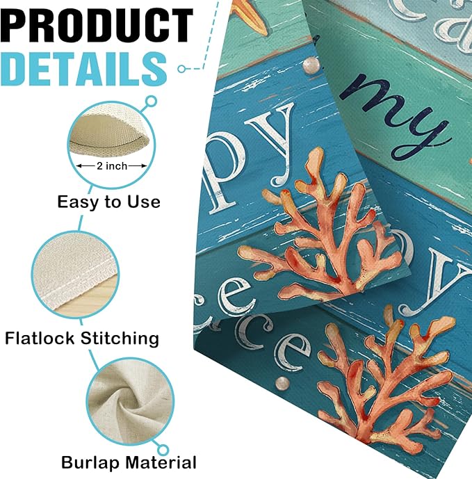 Dyrenson Summer The Beach is My Happy Place Decorative Garden Flag, Blue Coastal Starfish Farmhouse Yard Outside Home Decoration, Coral Pearl Nautical Rustic Outdoor Small Decor Double Sided 12 x 18