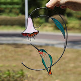 Lolitarcrafts Hummingbird with Flower Stained Glass Suncatcher Bird Stained Glass Window Hangings Hummingbird Gift for Home Decor (Green)