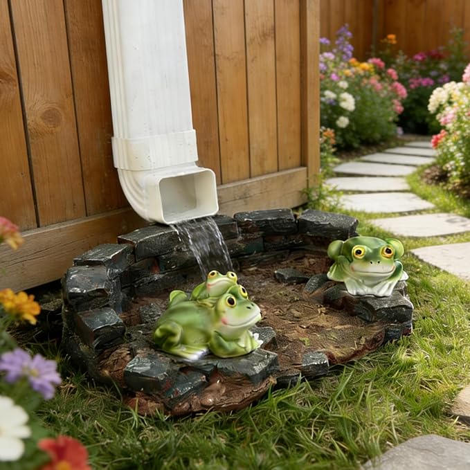 Decorative Frog Statue Splash Block Gutter Downspout Outdoor Garden Decor, Larger Gutter Downspout Statues for Patio,Yard and Lawn Accessory, Stone Resin Rain Concrete Gutter Guardian,14"L x 9.5"W