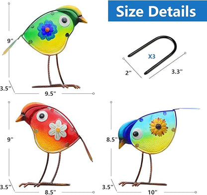 LEGIFO Bird Garden Decor for Outside, Glass & Metal Yard Art Decorations Outdoor Decor for Patio Backyard, Gift for Women Grandma Mom（3 Pack）