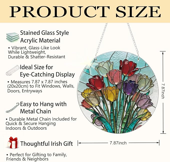 Tulips Suncatchers Windows Hanging, Acrylic Hanging Sun Catcher, Colorful Window Decoration, Indoor Windows Wall Art, Home Garden Decor, Gift for Flower Lover Women Mother's Day Christmas