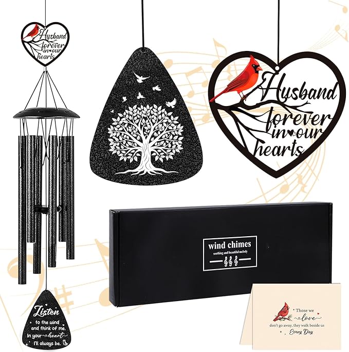 Memorial Gifts for Loss of Husband - 36'' Memorial Wind Chimes for Outside, Sympathy Bereavement Condolence Grief Remembrance Funeral Gifts for Loss of Husband, with S Hook Greeting Card