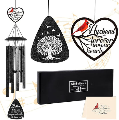 Memorial Gifts for Loss of Husband - 36'' Memorial Wind Chimes for Outside, Sympathy Bereavement Condolence Grief Remembrance Funeral Gifts for Loss of Husband, with S Hook Greeting Card