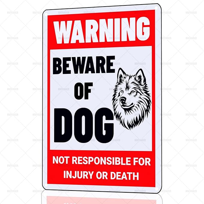 Beware of Dog Sign Samoyed Metal Sign Warning Beware of Dog Signs for Fence Outdoor Farm Garden Gate Home Yard Decor 12x16 Inch