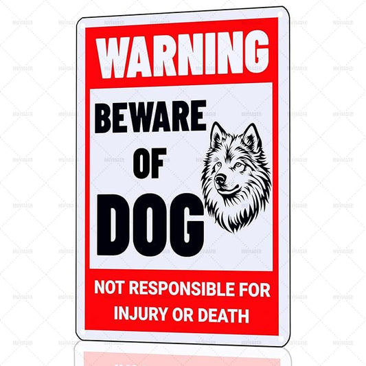 Beware of Dog Sign Samoyed Metal Sign Warning Beware of Dog Signs for Fence Outdoor Farm Garden Gate Home Yard Decor 12x16 Inch