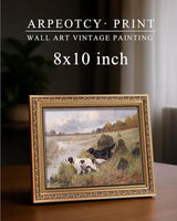ARPEOTCY Vintage Gold Framed Wall Art, Retro River Dog Landscape Paintings, 8x10 inch Small Canvas Prints Artwork with Antique Frame, Victorian Wall Picture Decor for Room Gallery Living Room Shelf