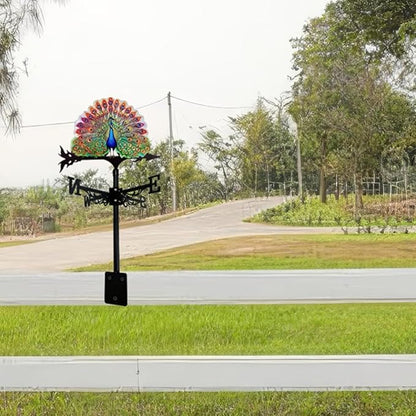 Colorful Red-Crowned Crane Weather Vane Metal Peacock Rooftop Weathervane Iron Wind Direction Indicator Garden Statue Yard Decor Lawn Ornament (Peacock Spreading) Peacock Green a